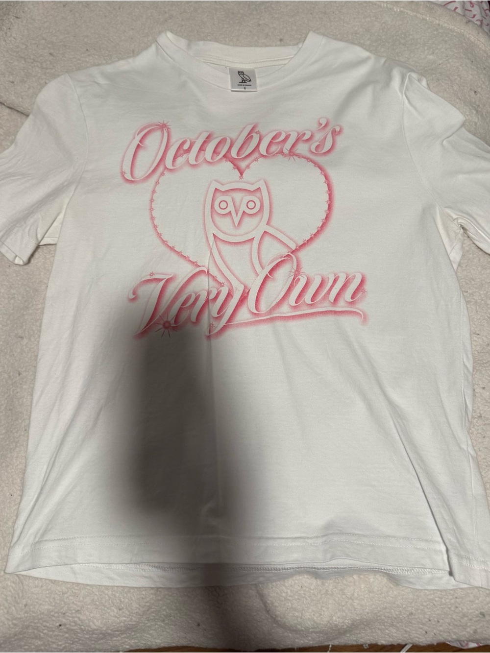 OVO October's Very Own White Tee with Pink Logo